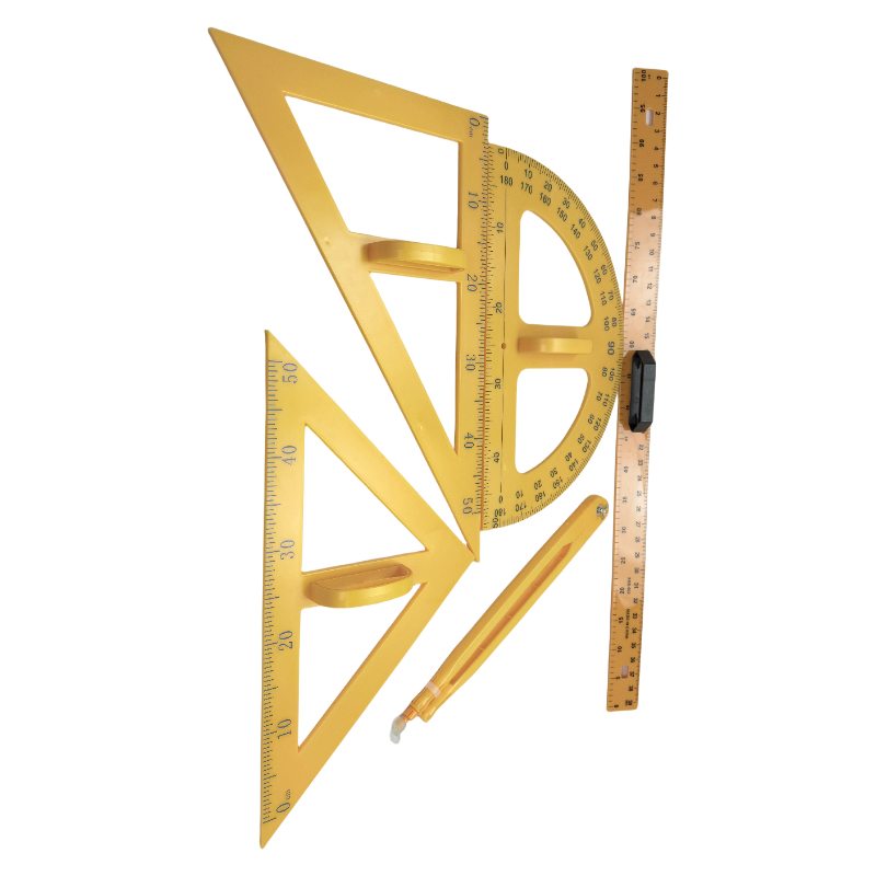 Skole matematikk kurs måling stort instrument trekant linjal plast geometri undervisning linjalsett